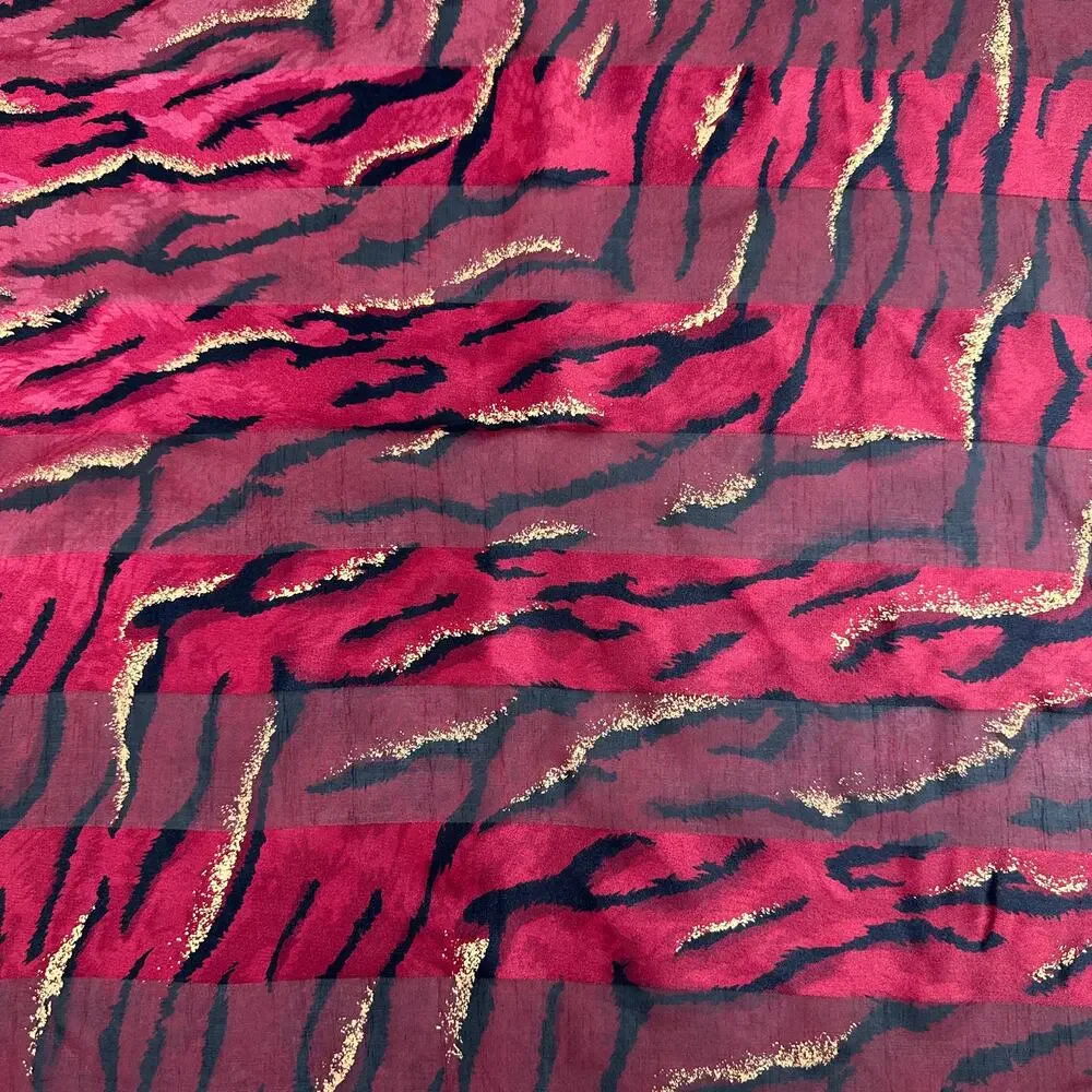 Adrienne Vittadini Red Animal Print Silk Scarf Tiger Cheetah Leopard 21